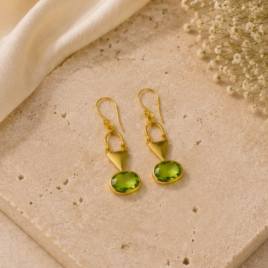 Gold Plated Green Cubic Ziconia Drop Earrings