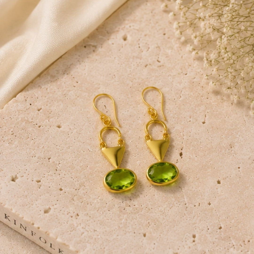 Gold Plated Green Cubic Ziconia Drop Earrings