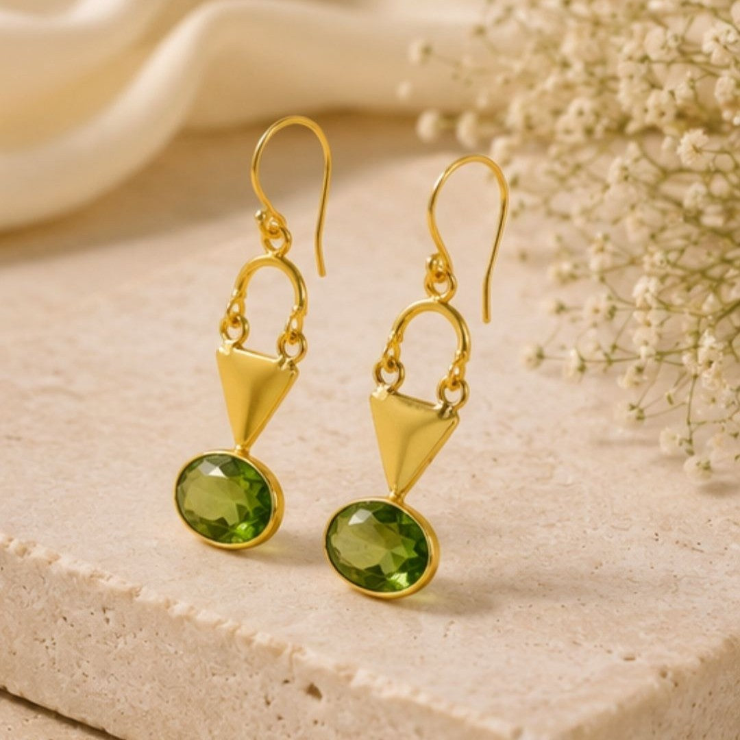 Gold Plated Green Cubic Ziconia Drop Earrings
