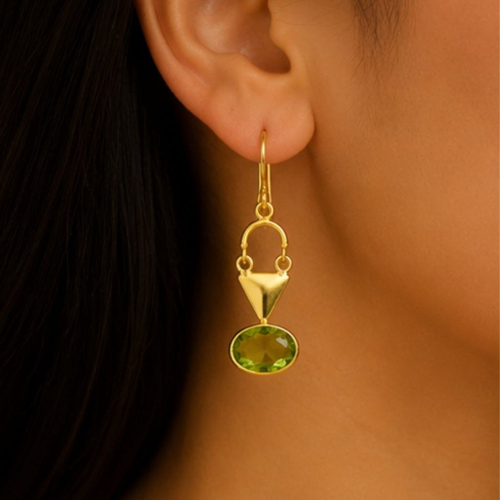 Gold Plated Green Cubic Ziconia Drop Earrings