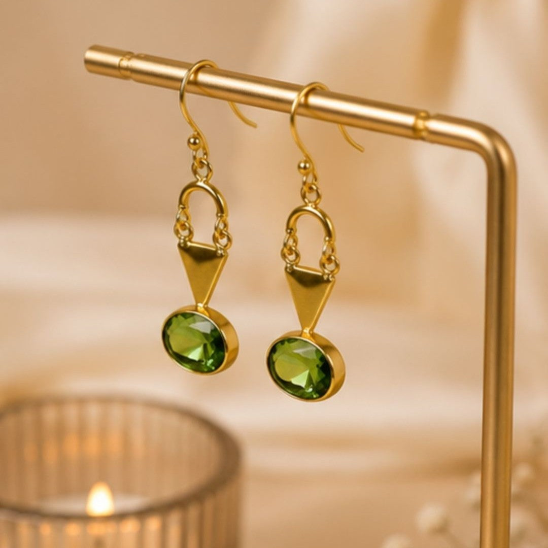 Gold Plated Green Cubic Ziconia Drop Earrings