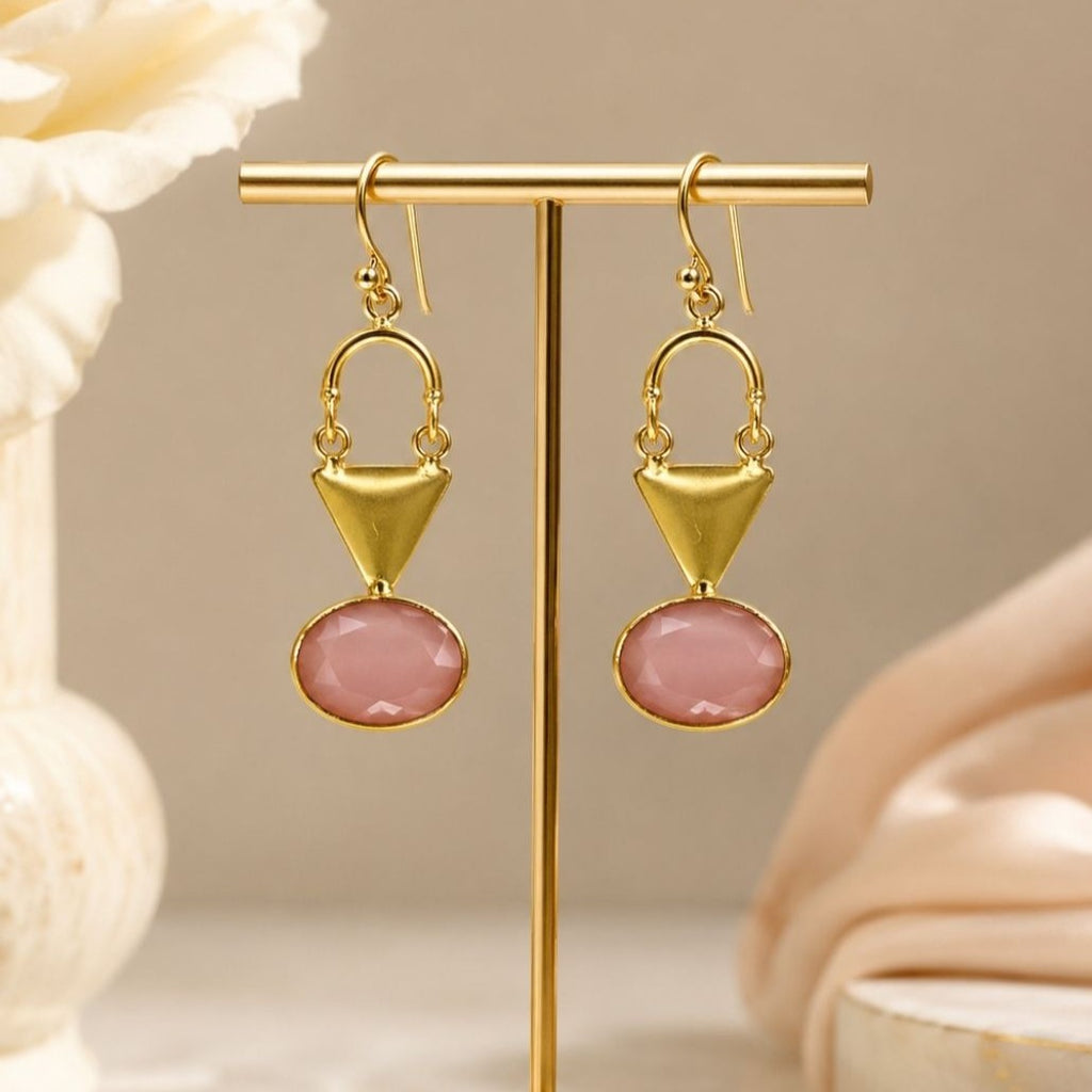 Gold Plated Pink Cubic Ziconia Drop Earrings