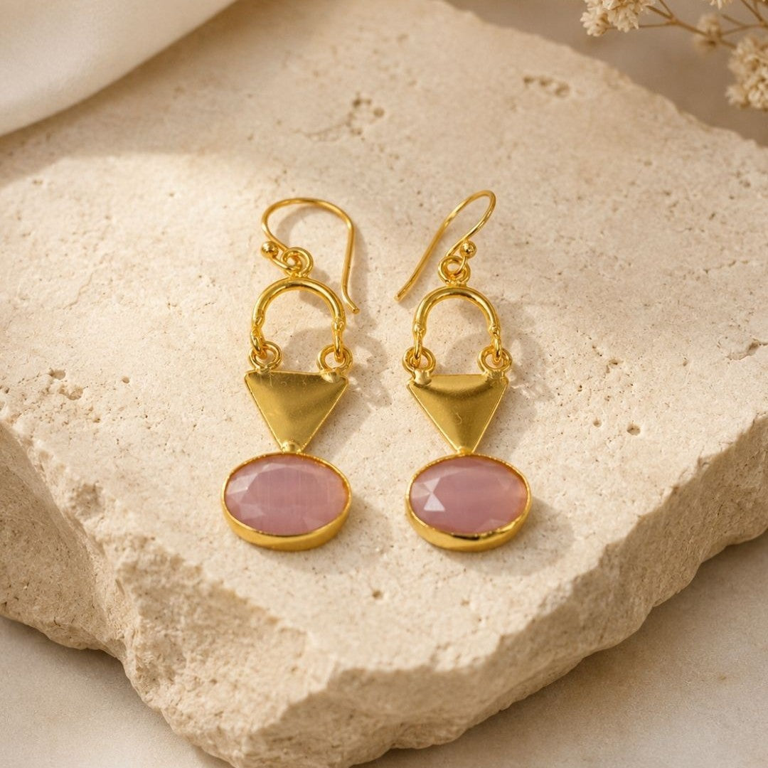 Gold Plated Pink Cubic Ziconia Drop Earrings
