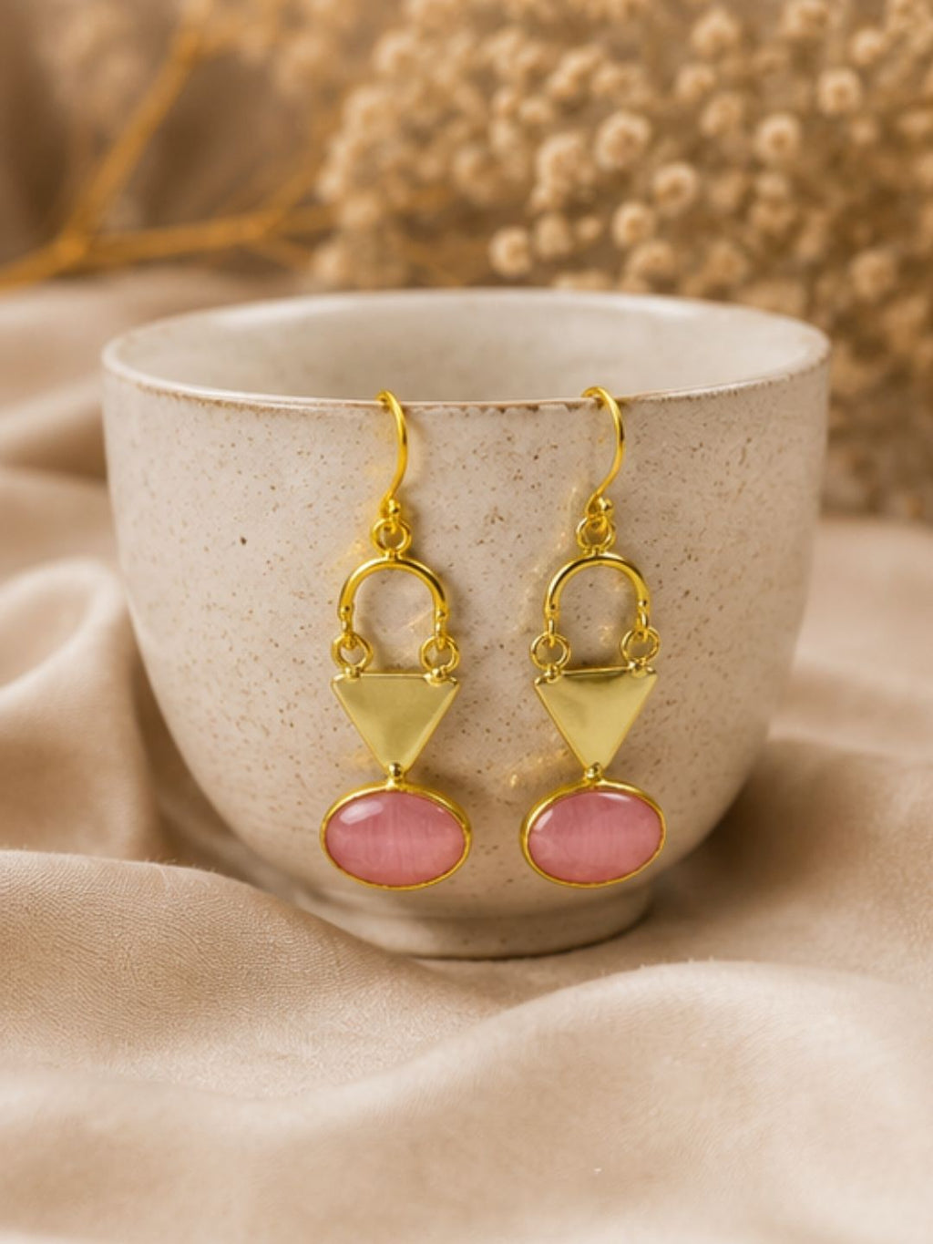 Gold Plated Pink Cubic Ziconia Drop Earrings