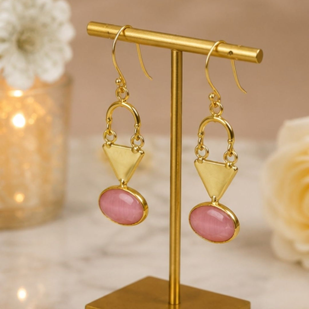 Gold Plated Pink Cubic Ziconia Drop Earrings