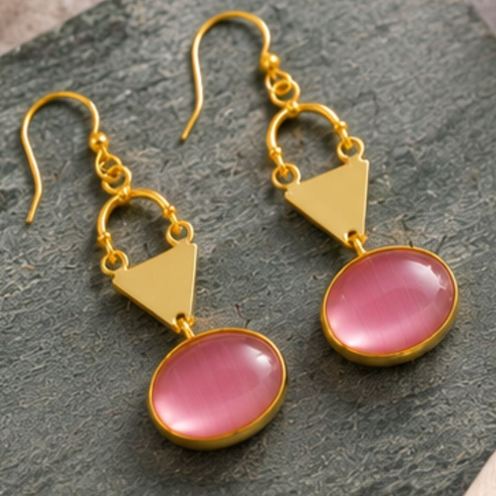 Gold Plated Pink Cubic Ziconia Drop Earrings
