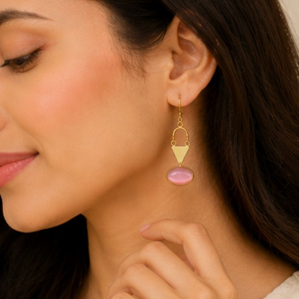 Gold Plated Pink Cubic Ziconia Drop Earrings