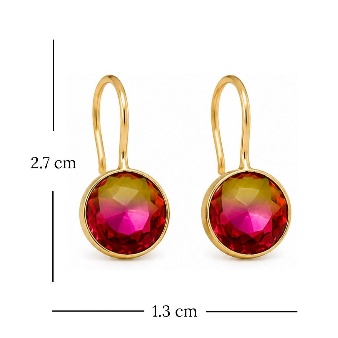 Gold Plated Round Ombre Cubic Zirconia Drop Earrings