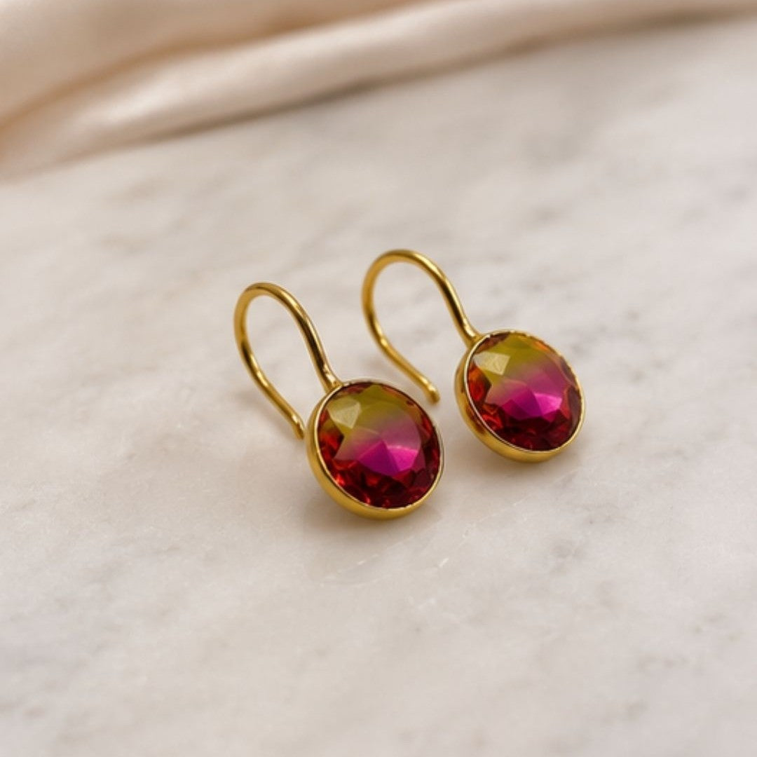 Gold Plated Round Ombre Cubic Zirconia Drop Earrings
