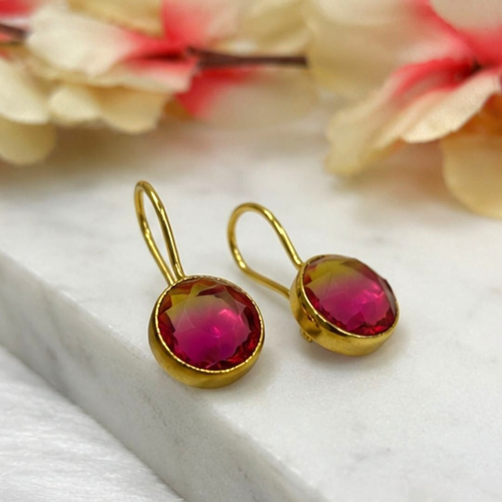 Gold Plated Round Ombre Cubic Zirconia Drop Earrings