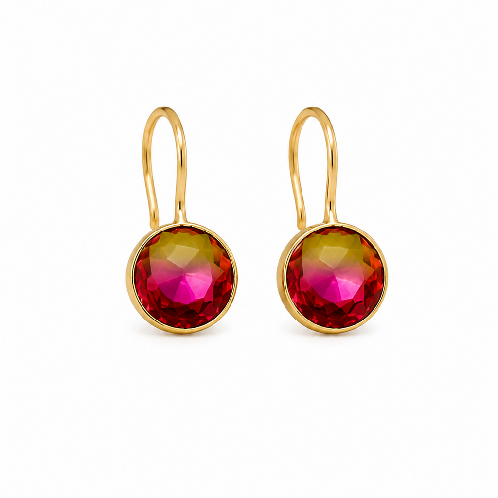 Gold Plated Round Ombre Cubic Zirconia Drop Earrings