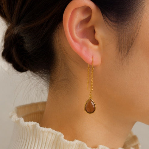 Gold Plated Brown Cubic Zirconia Link Drop Earrings