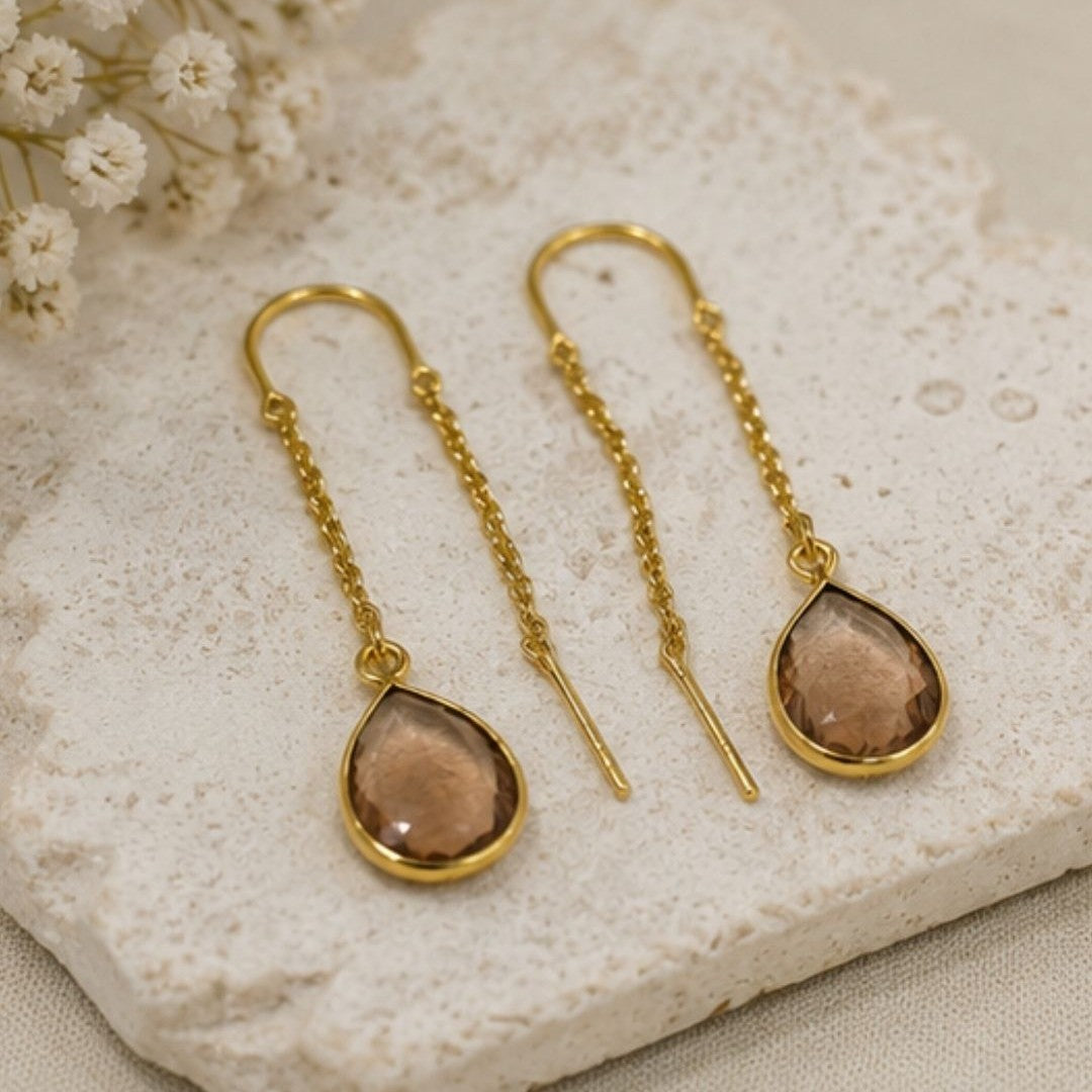 Gold Plated Brown Cubic Zirconia Link Drop Earrings