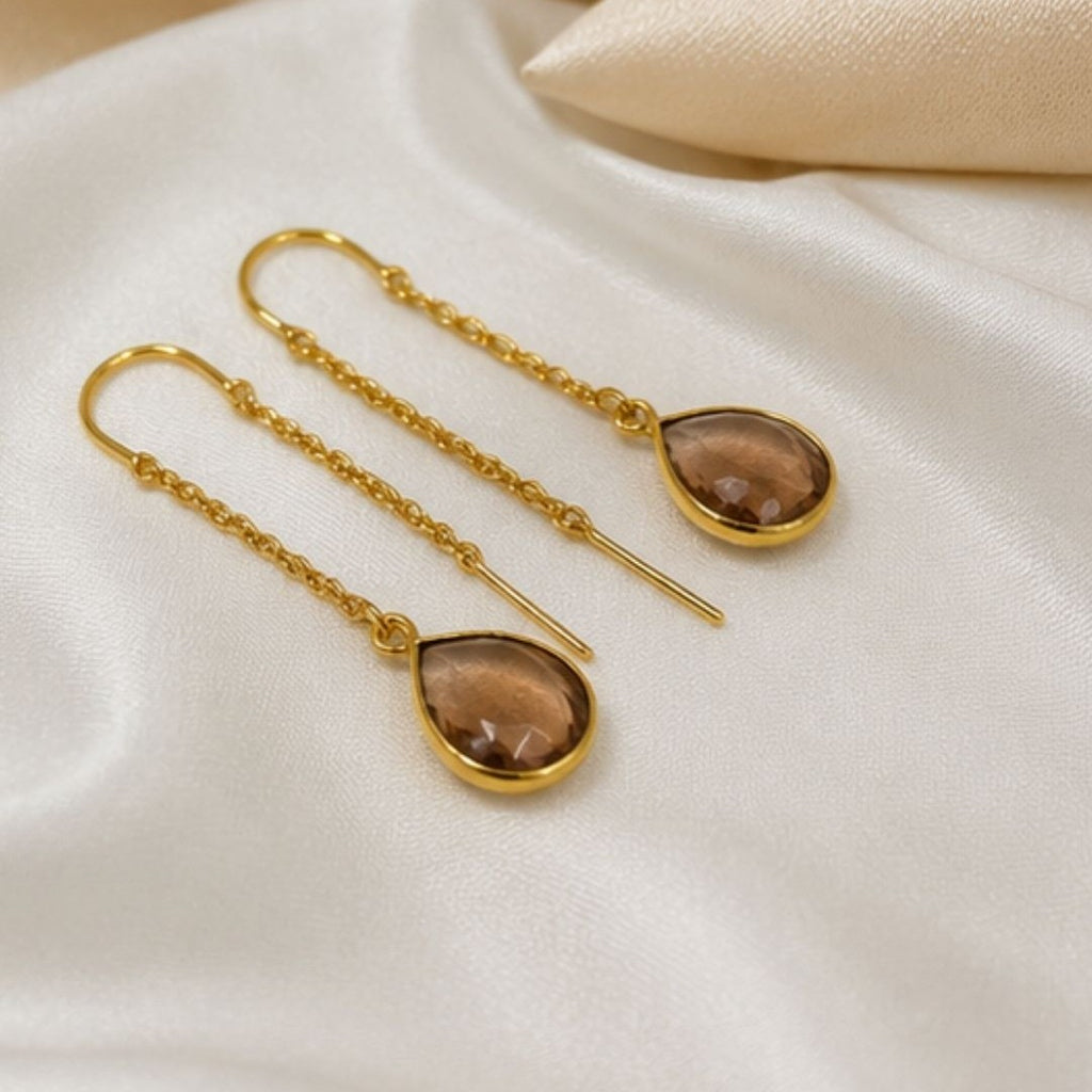 Gold Plated Brown Cubic Zirconia Link Drop Earrings