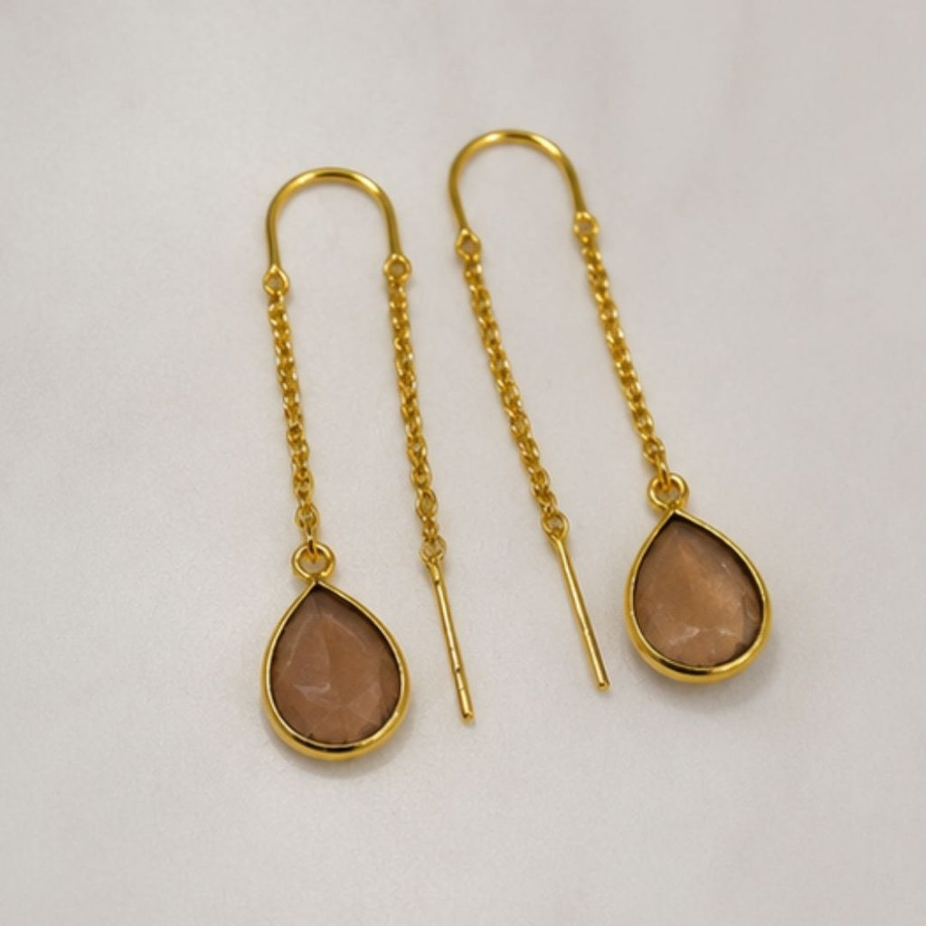 Gold Plated Brown Cubic Zirconia Link Drop Earrings
