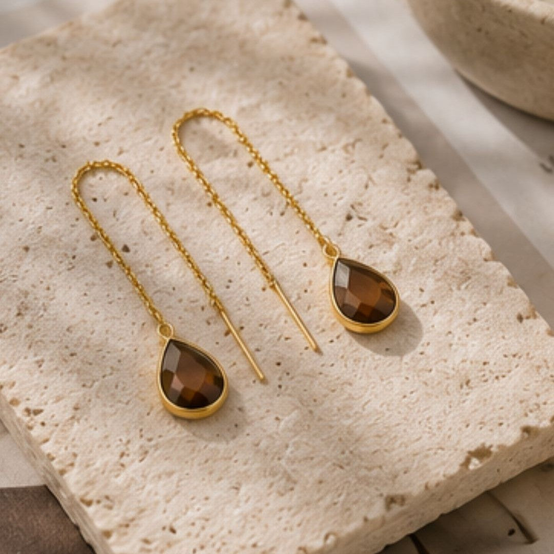 Gold Plated Brown Cubic Zirconia Link Drop Earrings