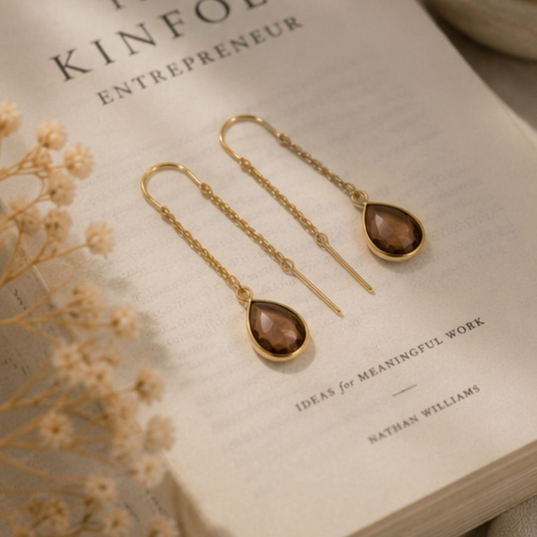 Gold Plated Brown Cubic Zirconia Link Drop Earrings