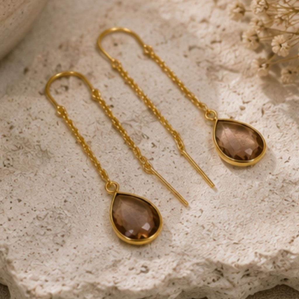 Gold Plated Brown Cubic Zirconia Link Drop Earrings