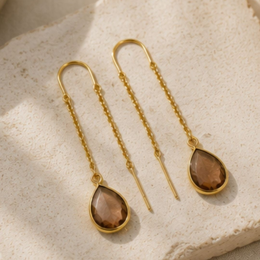 Gold Plated Brown Cubic Zirconia Link Drop Earrings