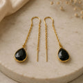 Gold Plated Balck Cubic Zirconia Link Drop Earrings