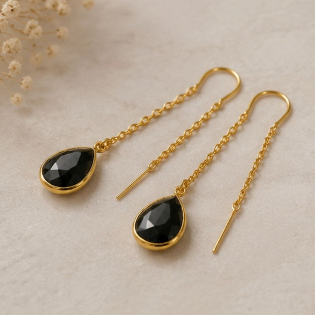 Gold Plated Balck Cubic Zirconia Link Drop Earrings