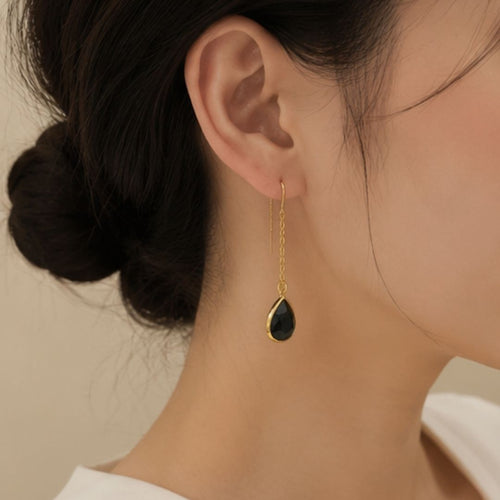 Gold Plated Black Cubic Zirconia Link Drop Earrings