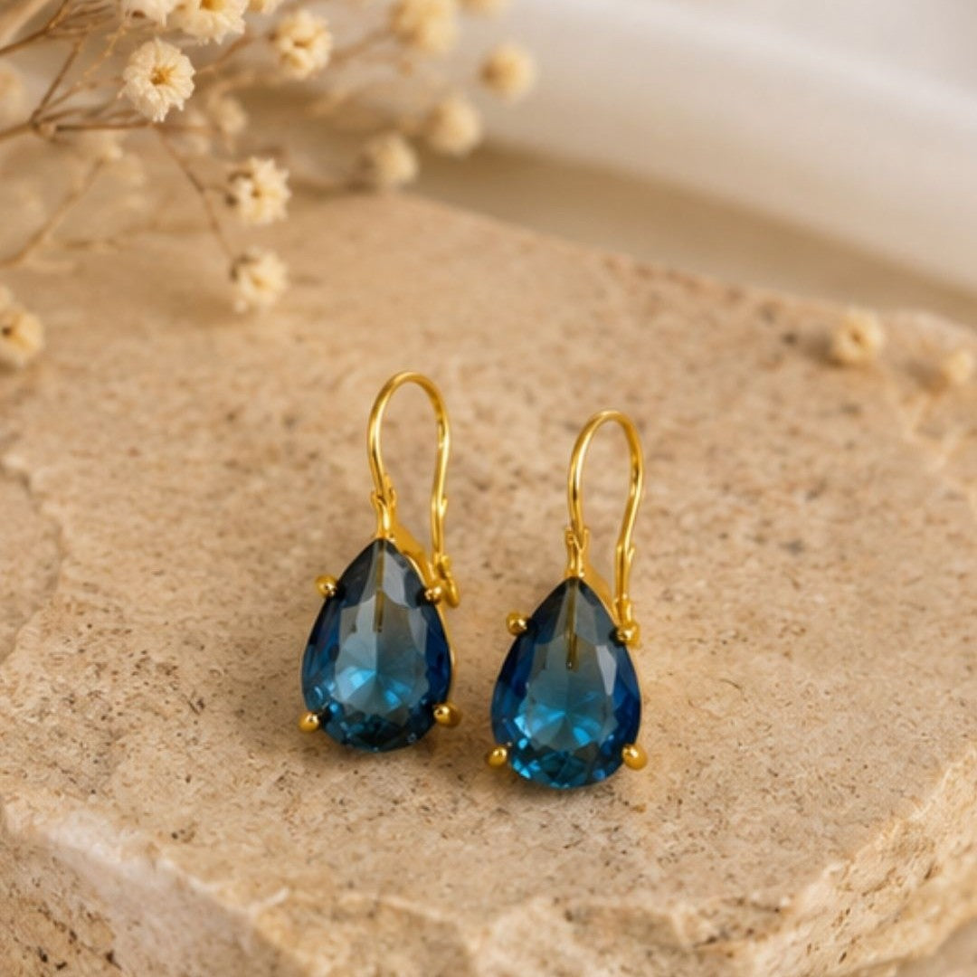 Gold Plated Pear Shape Cubic Zirconia Drop Earrings