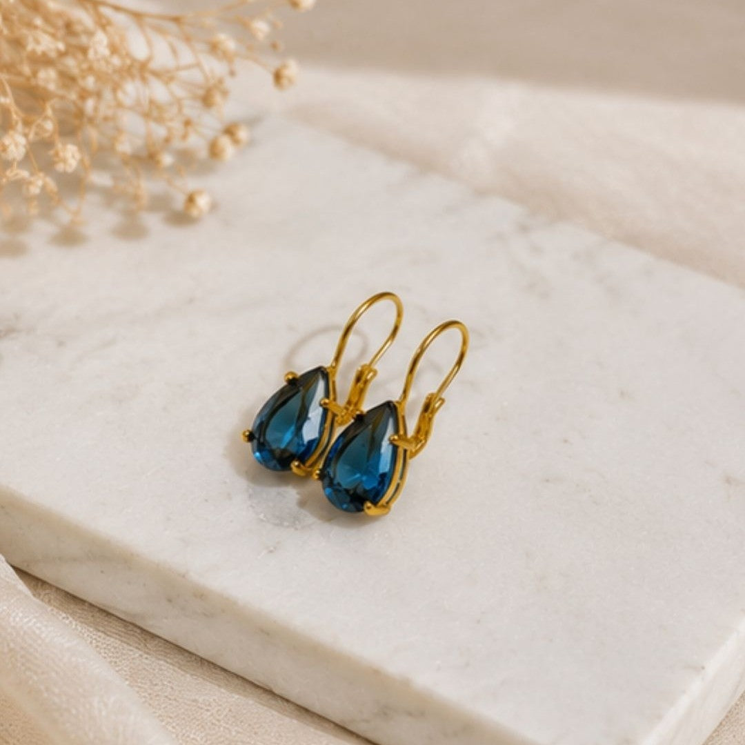 Gold Plated Pear Shape Cubic Zirconia Drop Earrings