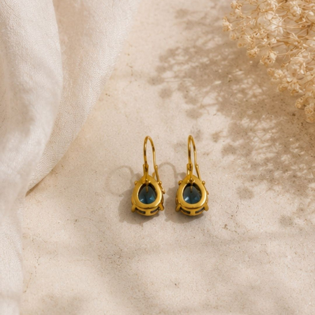Gold Plated Pear Shape Cubic Zirconia Drop Earrings