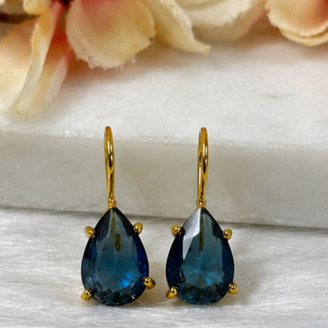 Gold Plated Pear Shape Cubic Zirconia Drop Earrings