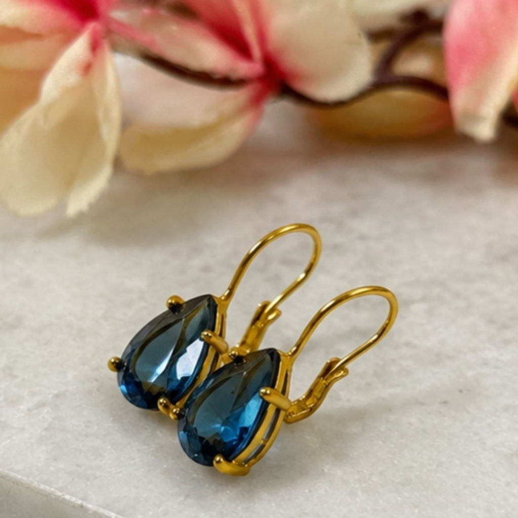 Gold Plated Pear Shape Cubic Zirconia Drop Earrings