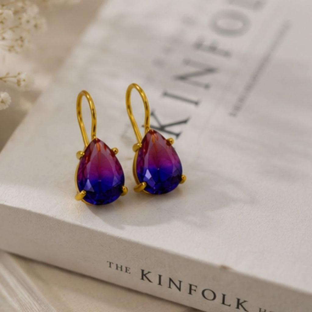 Gold Plated Pear Shape Cubic Zirconia Drop Earrings