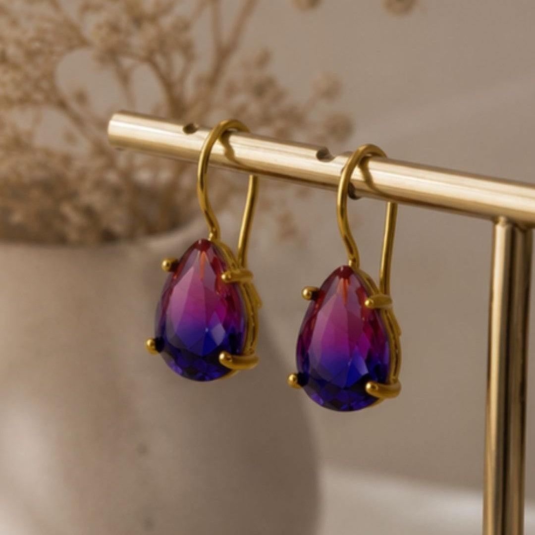 Gold Plated Pear Shape Cubic Zirconia Drop Earrings