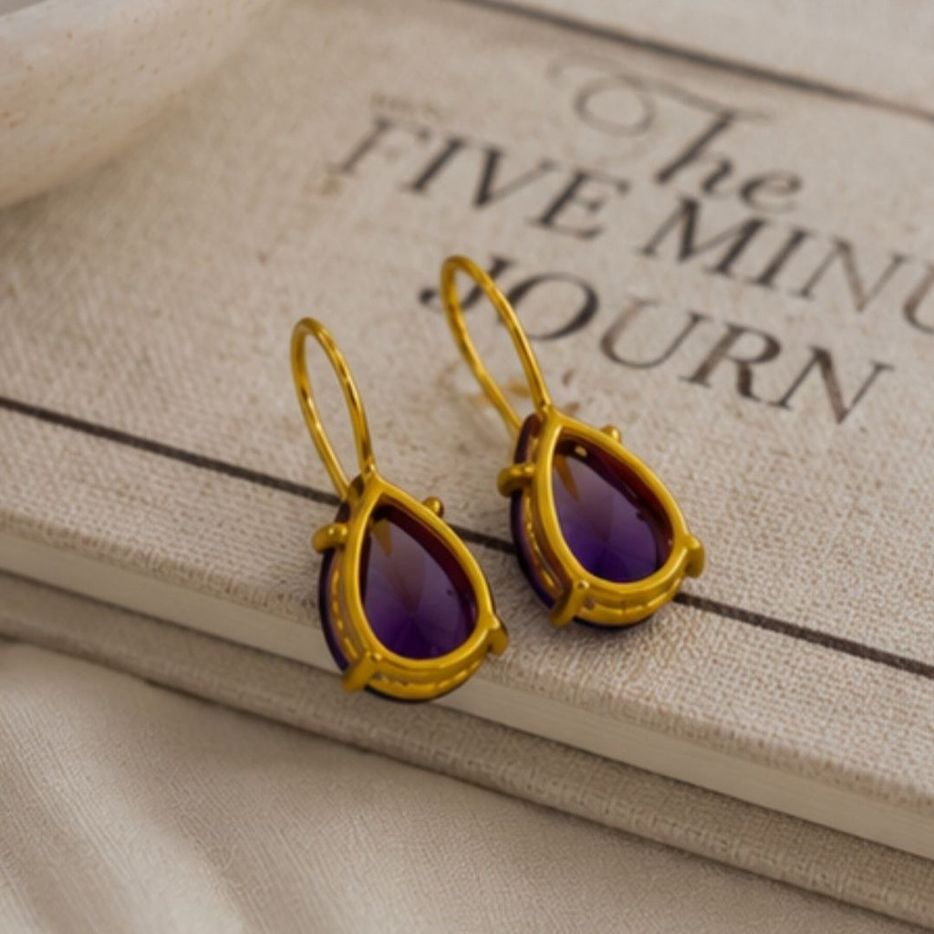 Gold Plated Pear Shape Cubic Zirconia Drop Earrings
