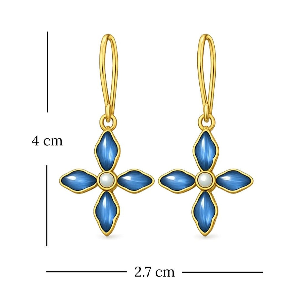 Gold Plated Blue Floral Cubic Ziconia Pearl Drop Earrings