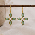 Gold Plated Green Floral Cubic Ziconia Pearl Drop Earrings