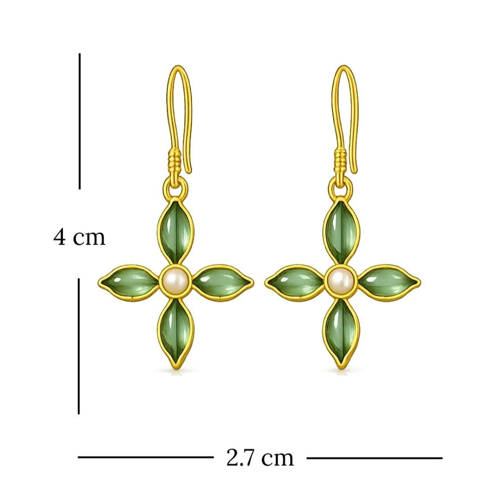 Gold Plated Green Floral Cubic Ziconia Pearl Drop Earrings