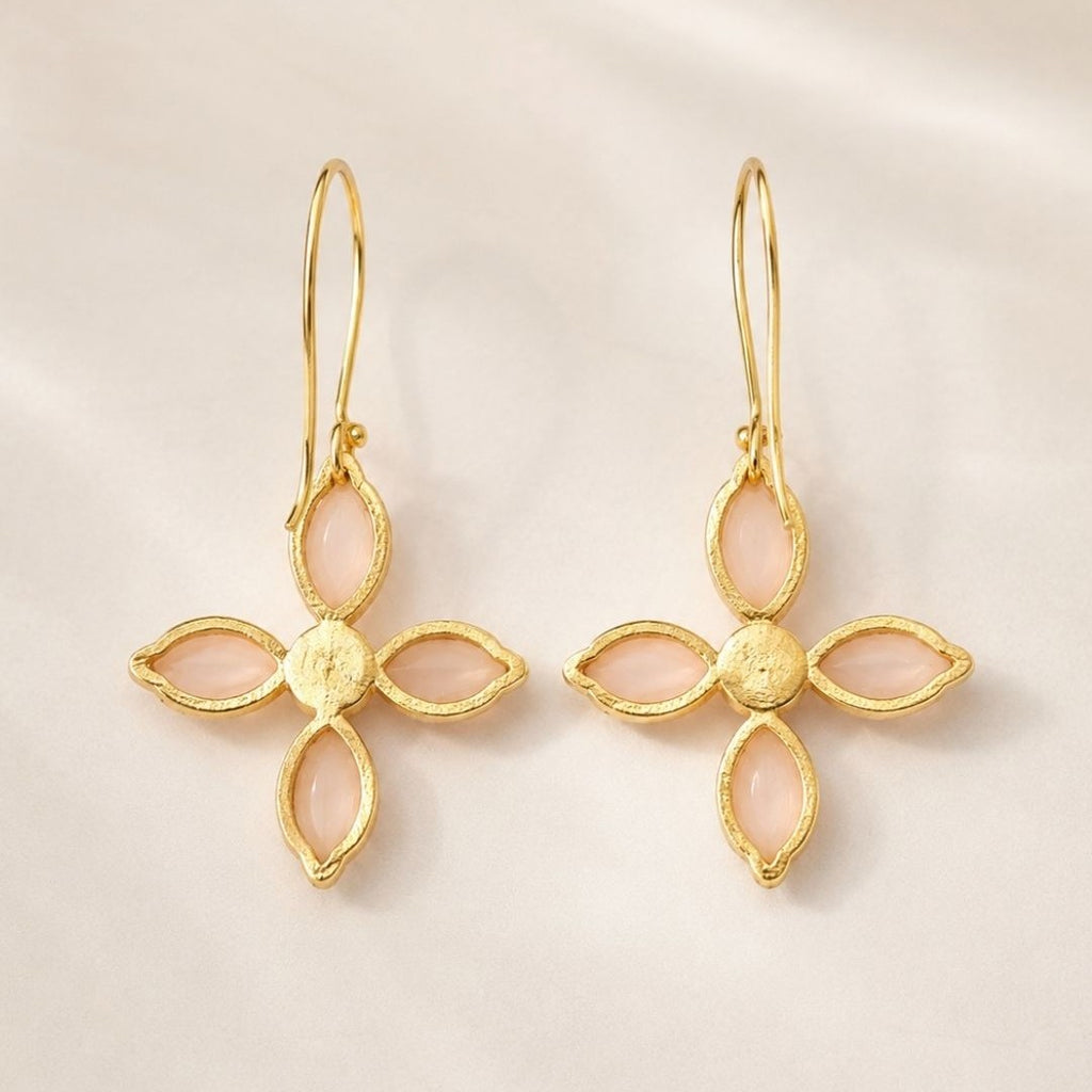 Gold Plated Floral Cubic Ziconia Pearl Drop Earrings