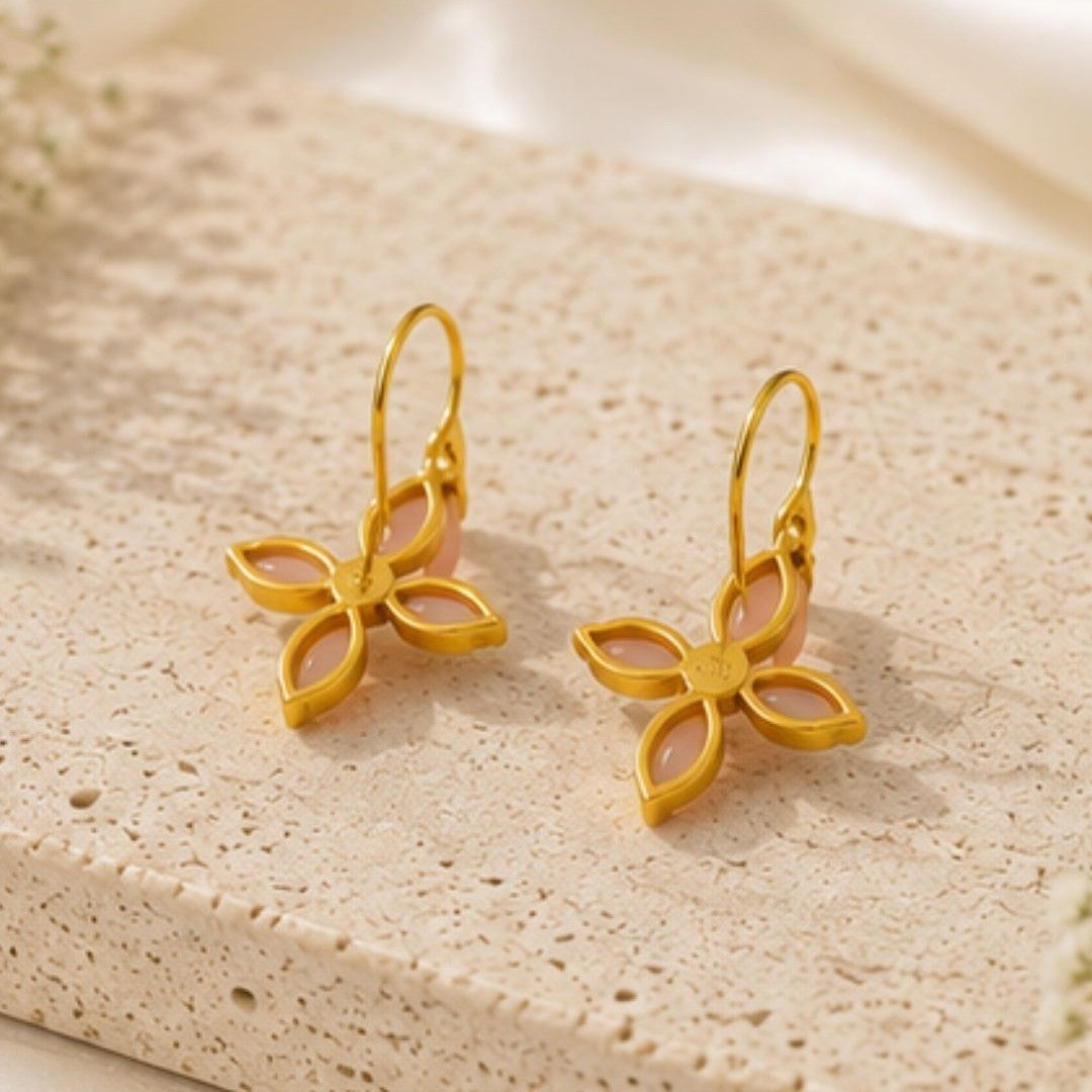 Gold Plated Floral Cubic Ziconia Pearl Drop Earrings