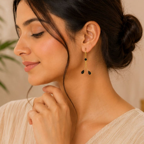 Gold Plated Black Cubic Zirconia Drop Earrings
