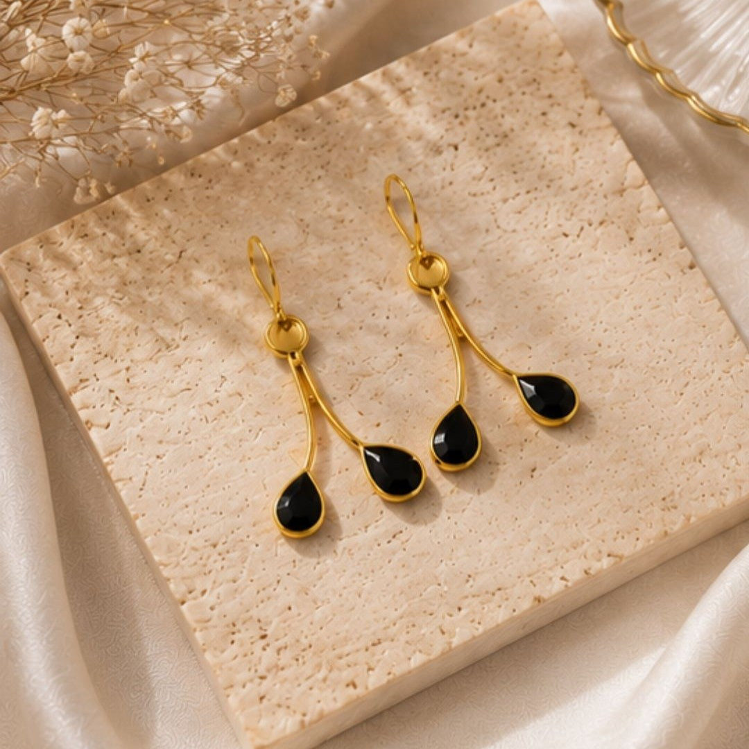 Gold Plated Black Cubic Zirconia Drop Earrings