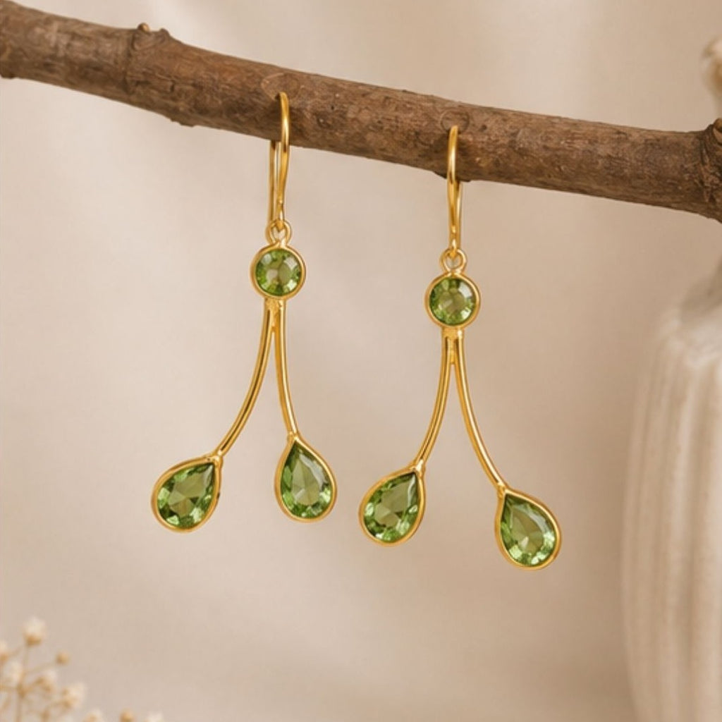 Gold Plated Light Green Cubic Zirconia Drop Earrings
