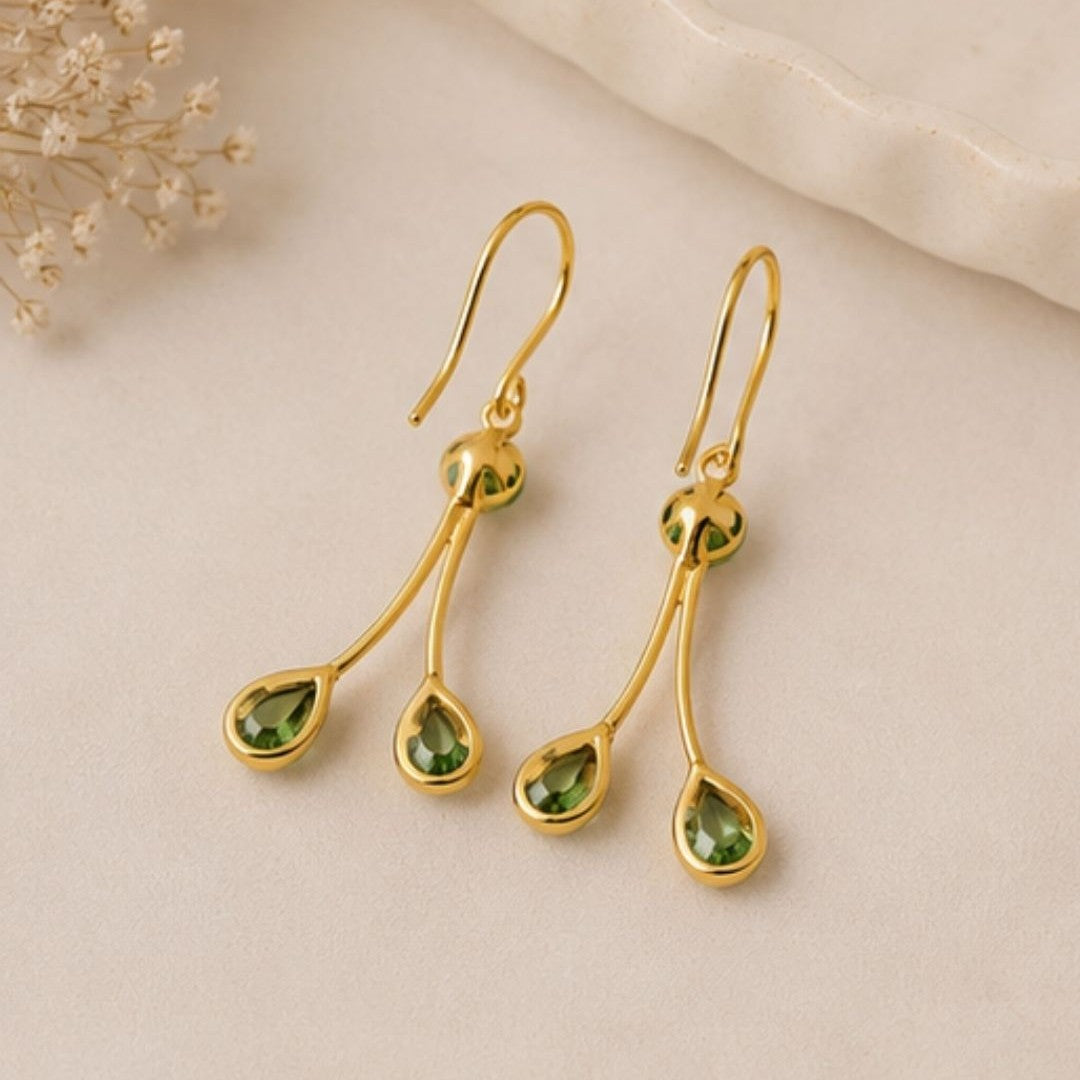 Gold Plated Light Green Cubic Zirconia Drop Earrings