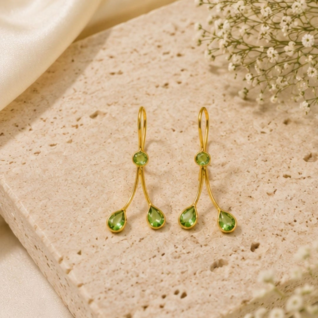 Gold Plated Light Green Cubic Zirconia Drop Earrings