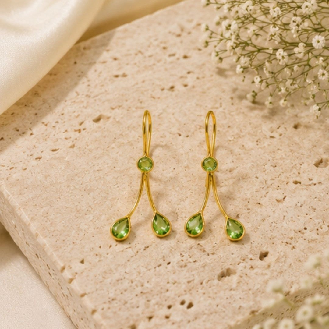 Gold Plated Light Green Cubic Zirconia Drop Earrings