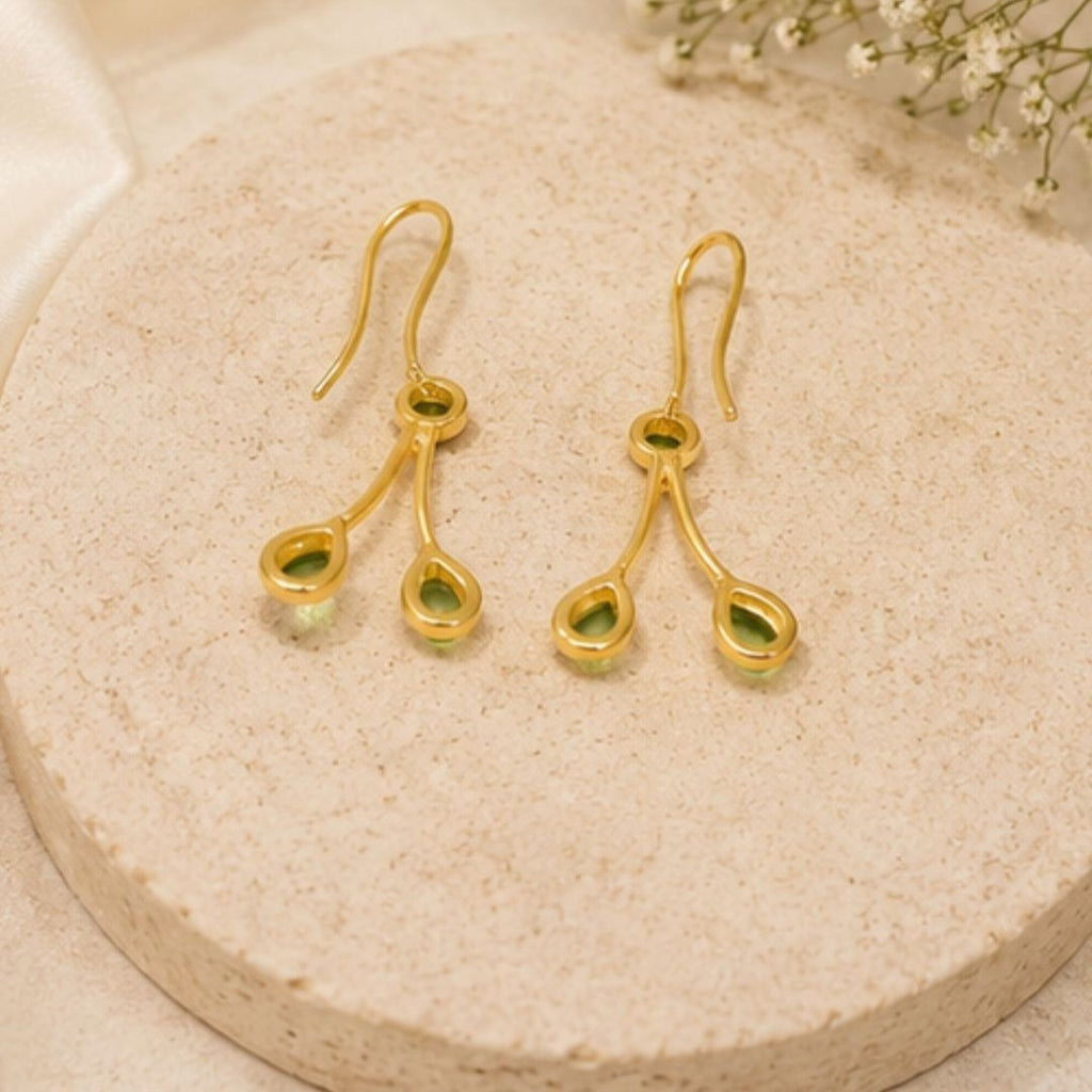 Gold Plated Light Green Cubic Zirconia Drop Earrings