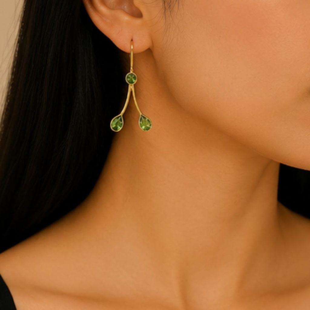 Gold Plated Light Green Cubic Zirconia Drop Earrings