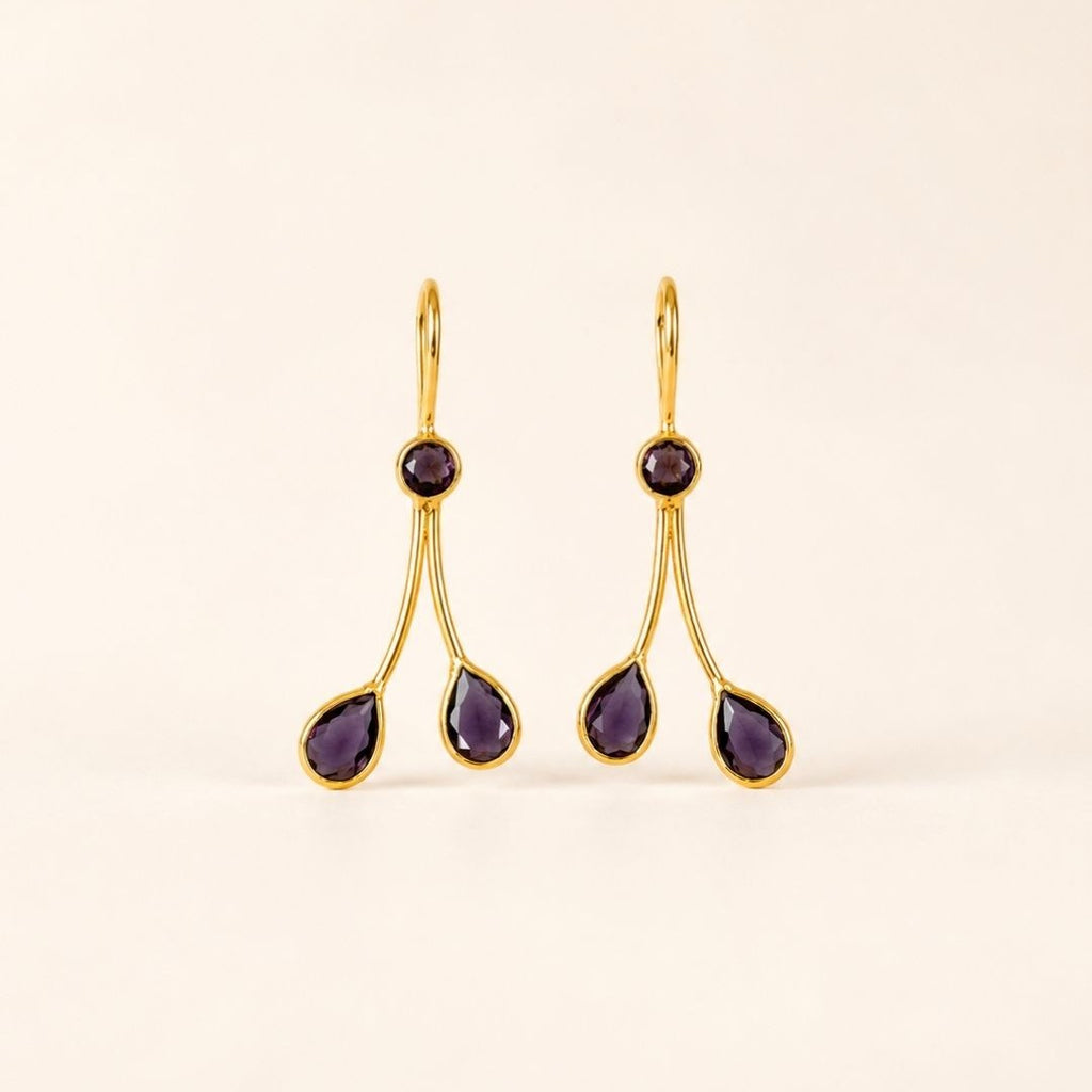 Gold Plated Purple Cubic Zirconia Drop Earrings