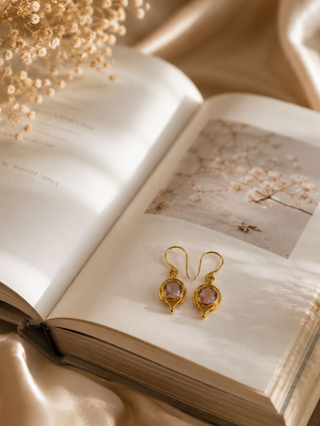 Gold Plated Round Green Cubic Zirconia Drop Earrings