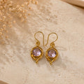 Gold Plated Round Pink Cubic Zirconia Drop Earrings